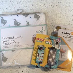 New with tags baby binder! Hooded towel, pacifier clips, outlet covers